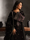 Black-Khubsurat Libas Linen Embroidered Stitched 3-Piece Suit-Black Horiya 