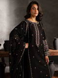 Black-Khubsurat Libas Linen Embroidered Stitched 3-Piece Suit-Black Horiya 