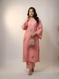 Pink-Khubsurat Libas Linen Embroidered Stitched 2-Piece Suit-Falak-e-Noor 