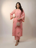 Pink-Khubsurat Libas Linen Embroidered Stitched 2-Piece Suit-Falak-e-Noor 