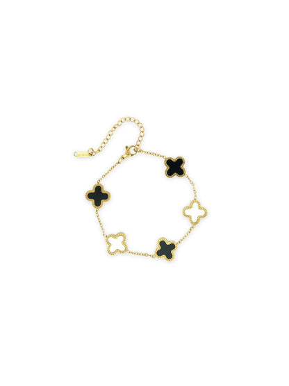 Black,Golden and White-Loyalies Adjustable Clover Bracelet-CL-BLK-008