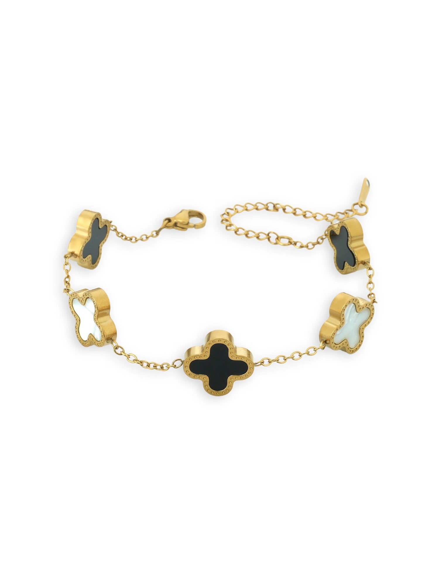 Black,Golden and White-Loyalies Adjustable Clover Bracelet-CL-BLK-008