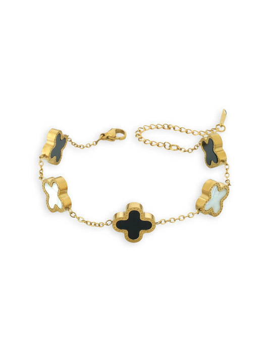 Black,Golden and White-Loyalies Adjustable Clover Bracelet-CL-BLK-008