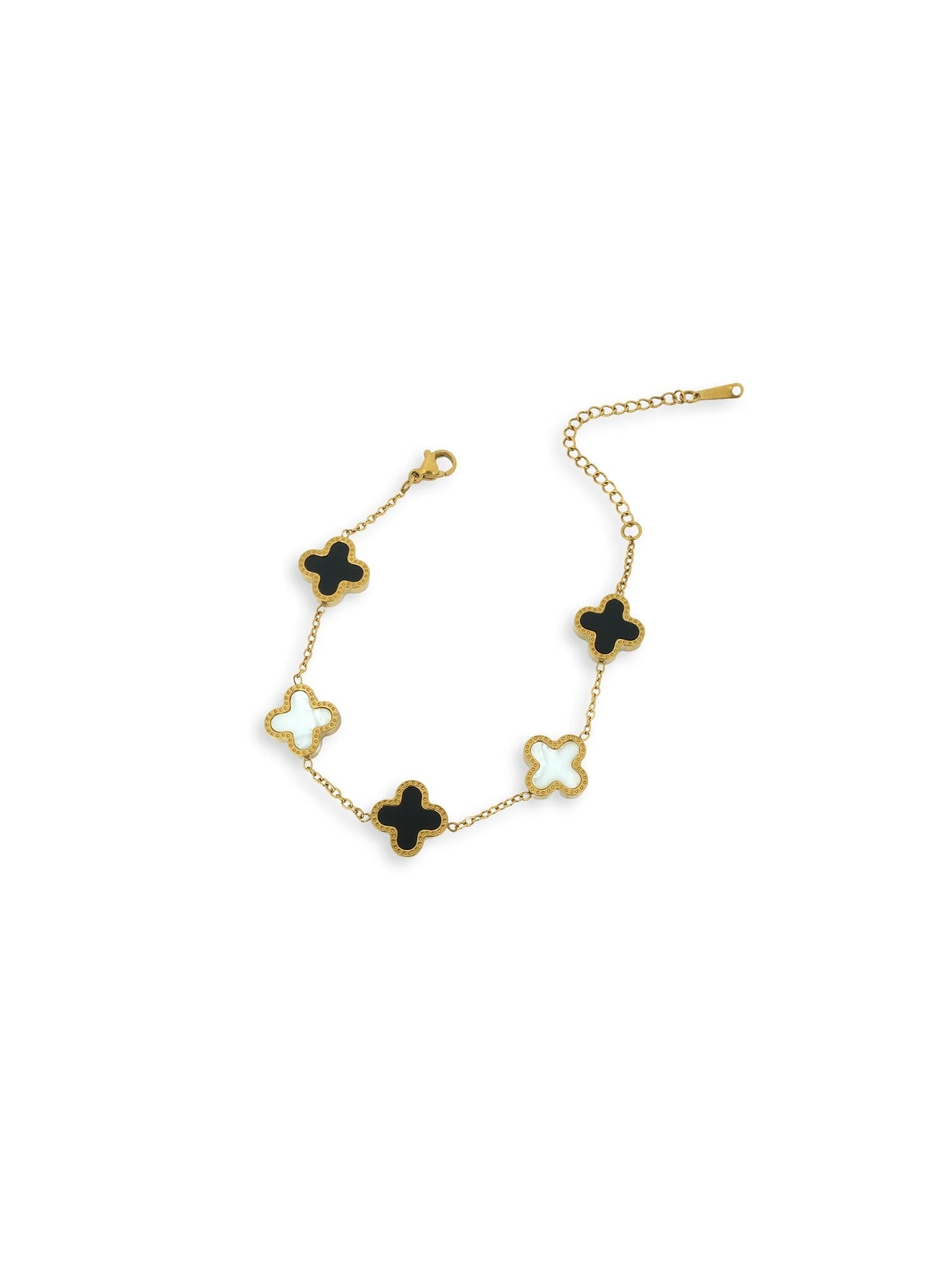 Black,Golden and White-Loyalies Adjustable Clover Bracelet-CL-BLK-008