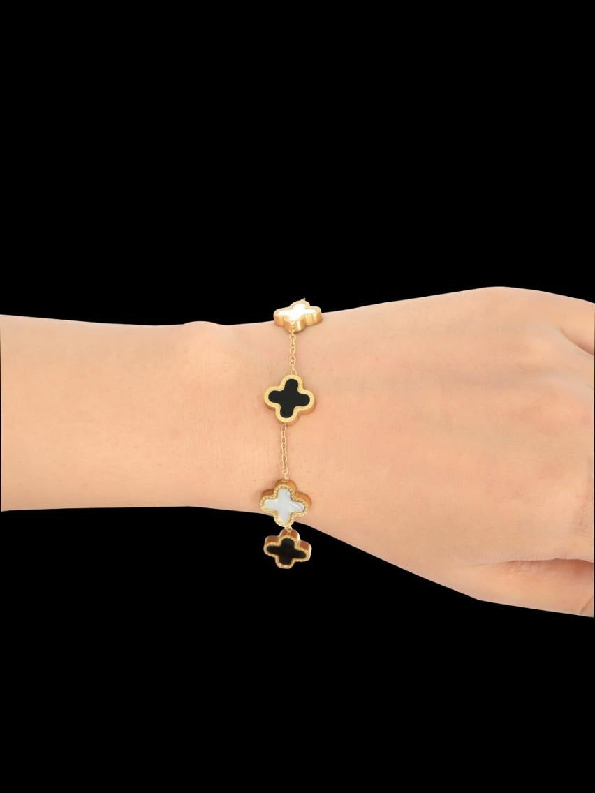 Black,Golden and White-Loyalies Adjustable Clover Bracelet-CL-BLK-008