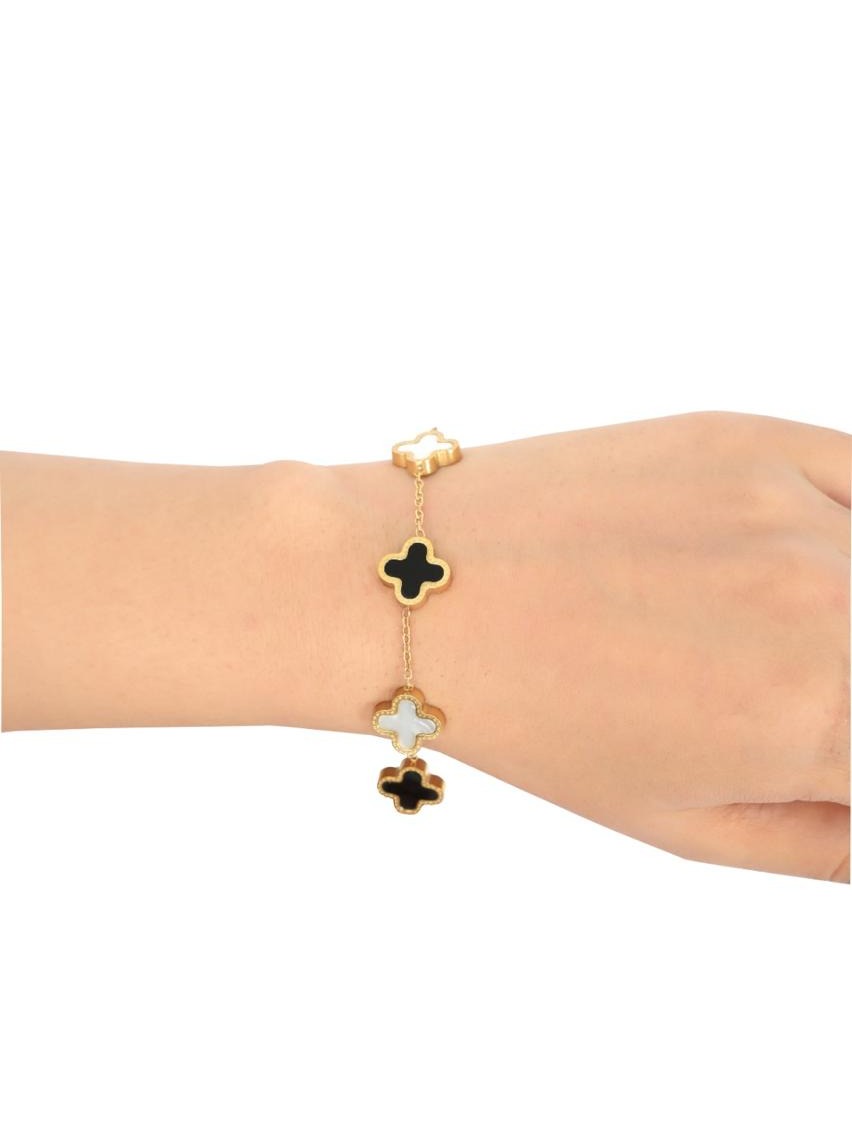 Black,Golden and White-Loyalies Adjustable Clover Bracelet-CL-BLK-008