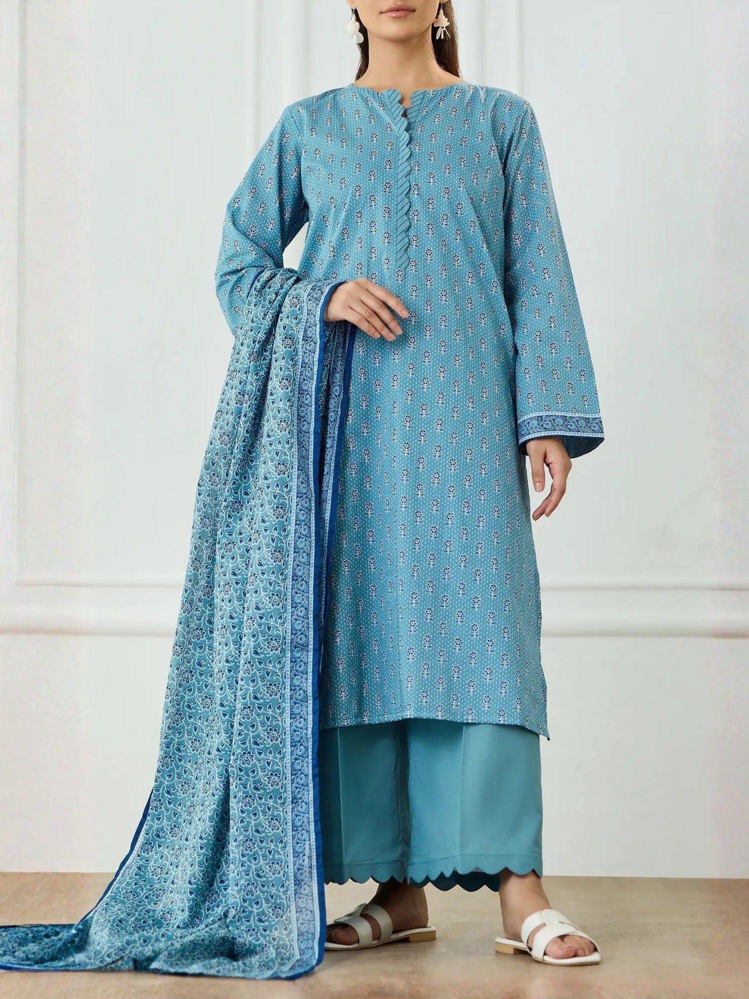 Sky Blue-Orient Lawn Printed Unstitched 3-Piece Suit-OTL-25-497/U SKY BLUE