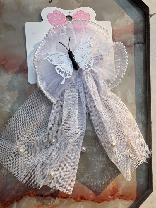White Glitter Jewellery Butterfly Hair Bow