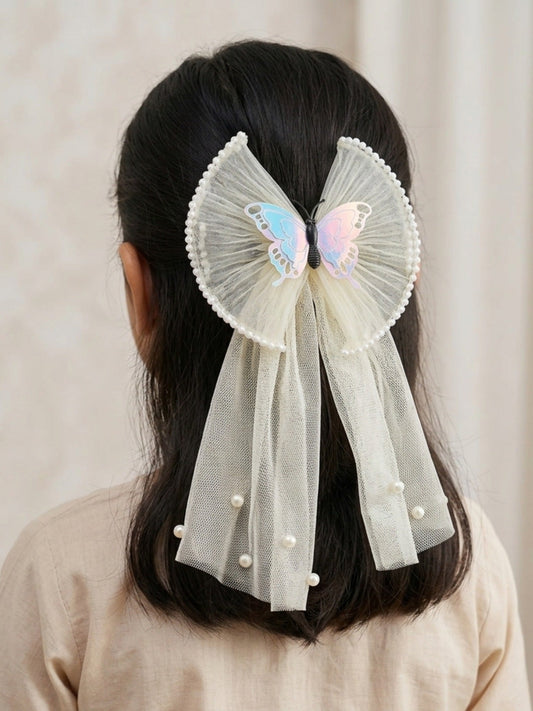 Cream Glitter Jewellery Butterfly Hair Bow