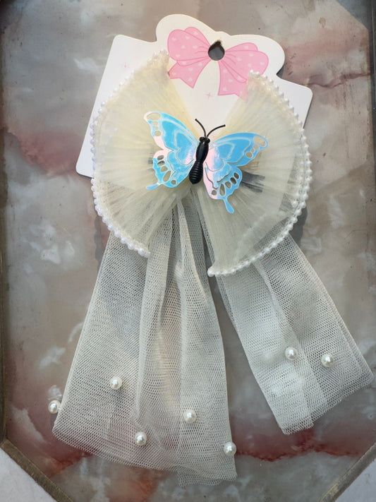 Cream Glitter Jewellery Butterfly Hair Bow