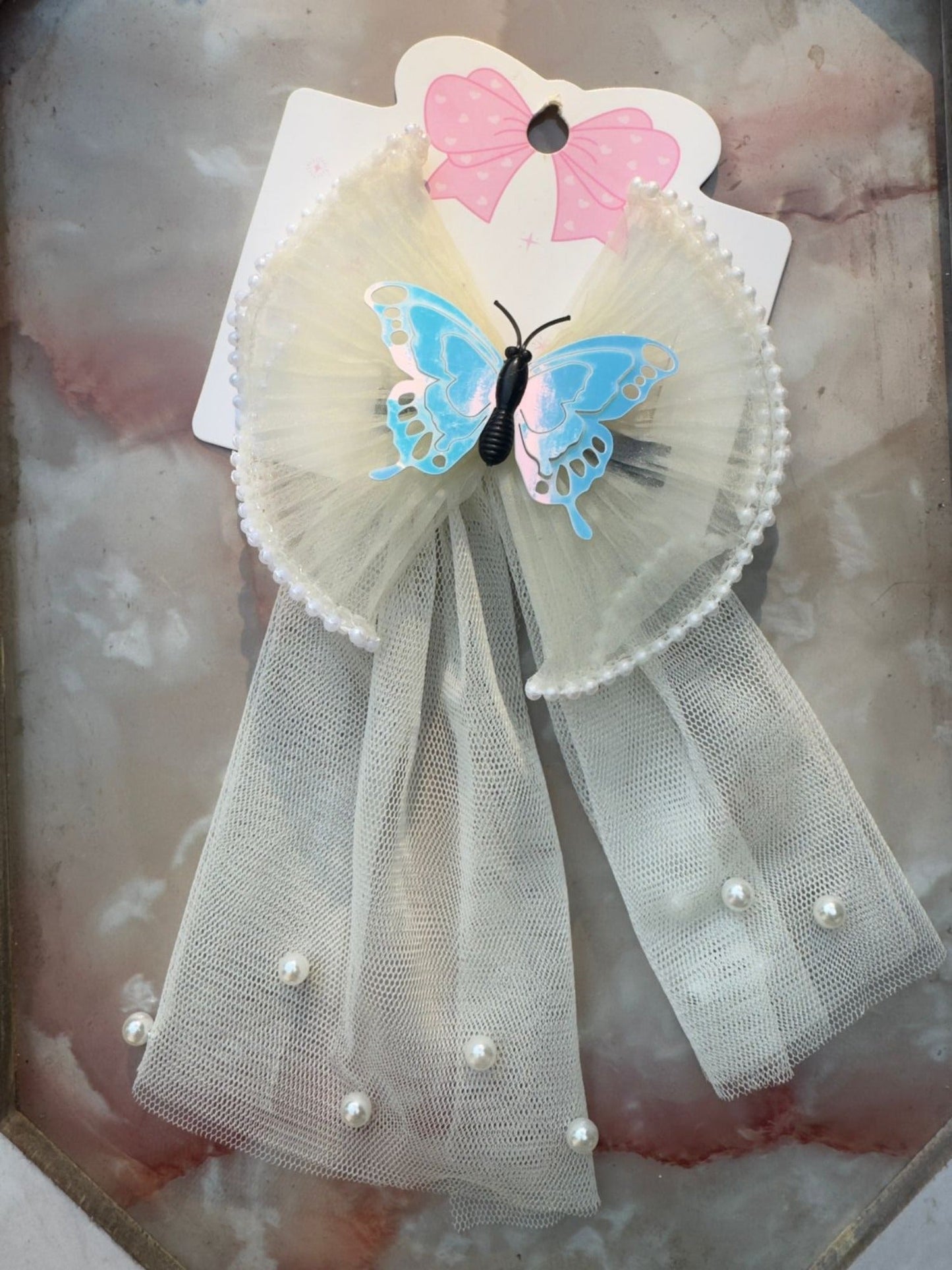 Cream Glitter Jewellery Butterfly Hair Bow