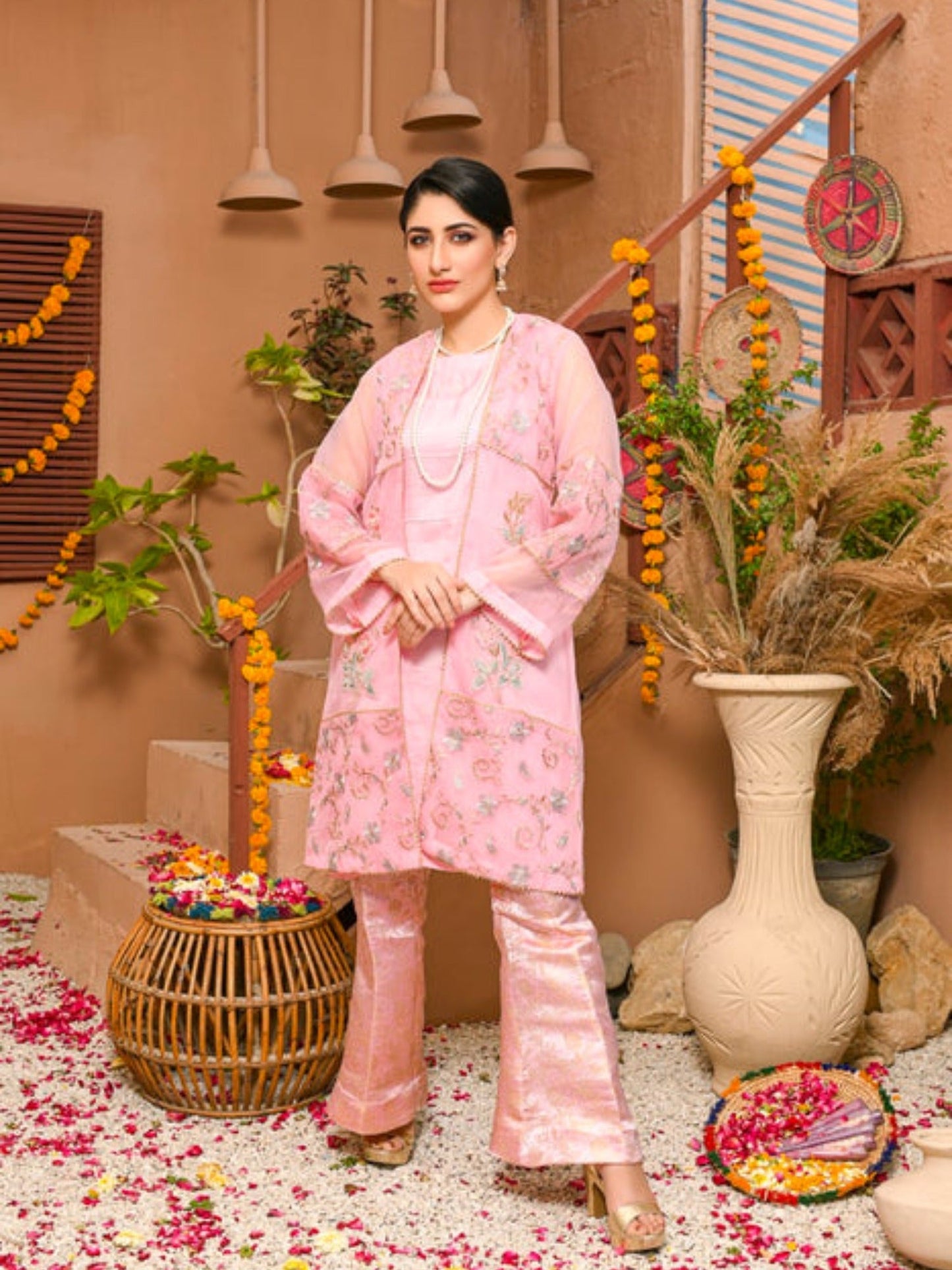Pink-Ruby's Couture Organza Embroidered Stitched 4-Piece Suit-Sehar