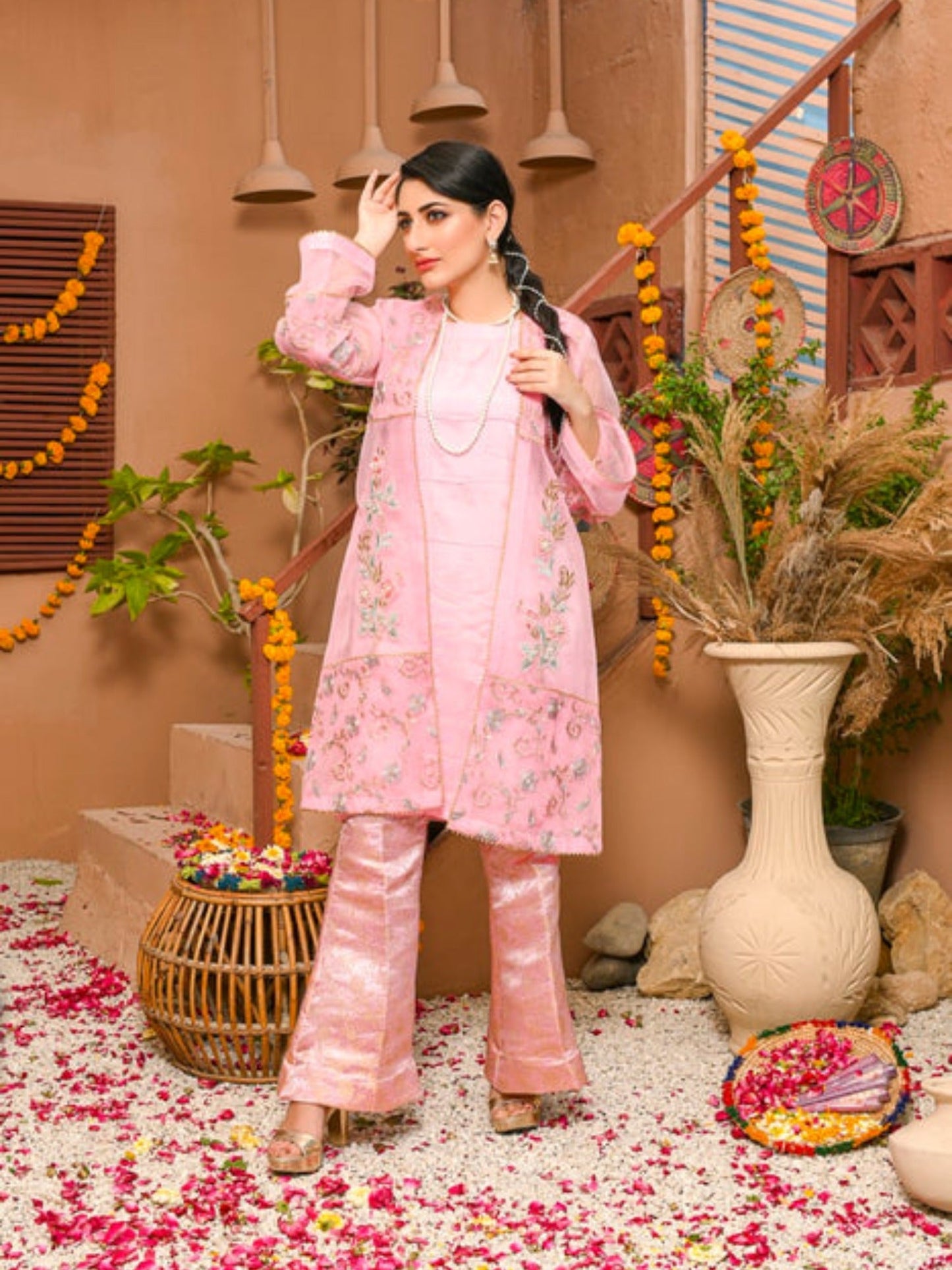 Pink-Ruby's Couture Organza Embroidered Stitched 4-Piece Suit-Sehar