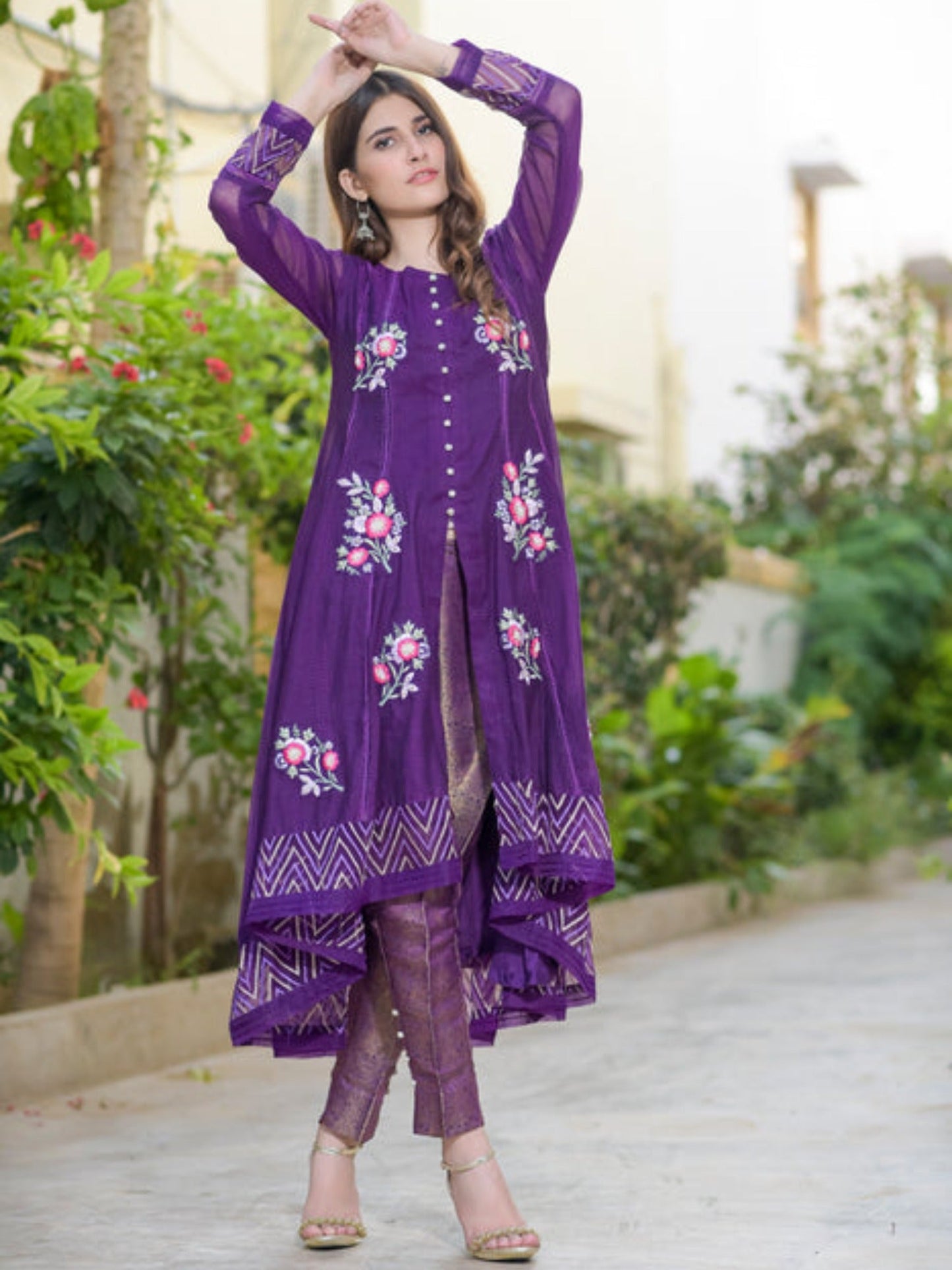 Purple-Ruby's Couture Cotton Net Embellished Stitched 4-Piece Suit-Tasveer-e-Aab
