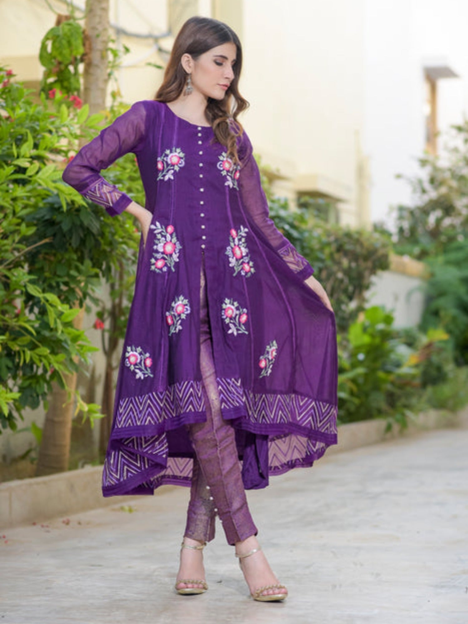 Purple-Ruby's Couture Cotton Net Embellished Stitched 4-Piece Suit-Tasveer-e-Aab