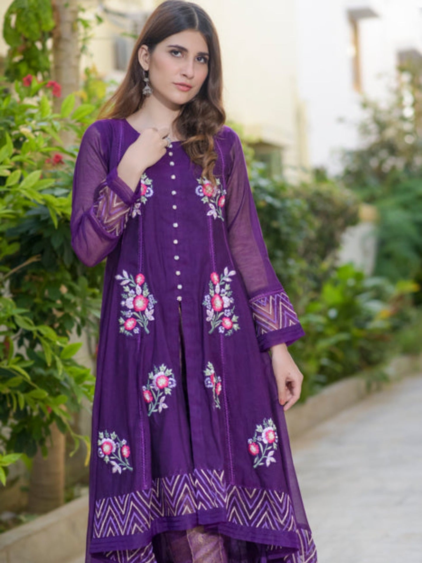 Purple-Ruby's Couture Cotton Net Embellished Stitched 4-Piece Suit-Tasveer-e-Aab