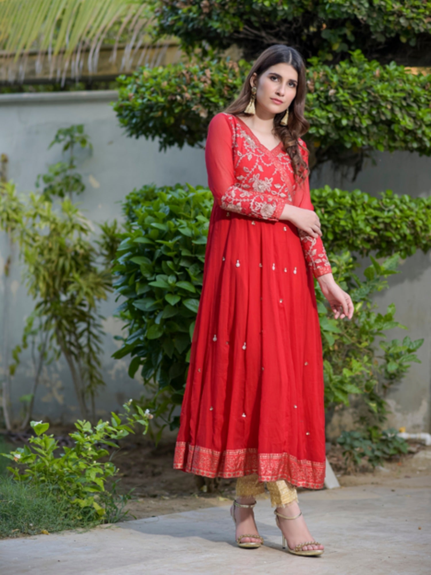 Red-Ruby's Couture Chiffon Embellished Pishwas-Arzoo-e-Dil