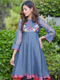 Blue-Ruby's Couture Cotton Net Embroidered Stitched 4-Piece Suit-Aftab
