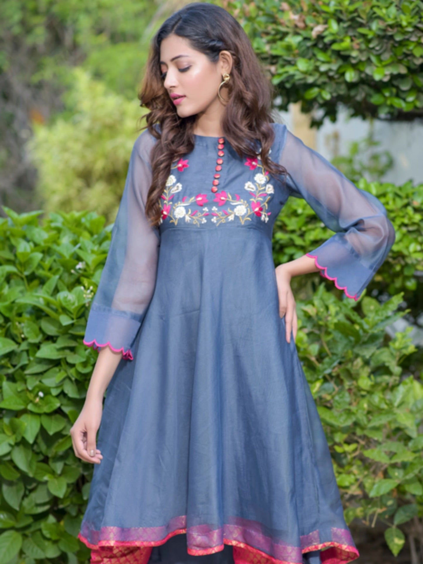 Blue-Ruby's Couture Cotton Net Embroidered Stitched 4-Piece Suit-Aftab
