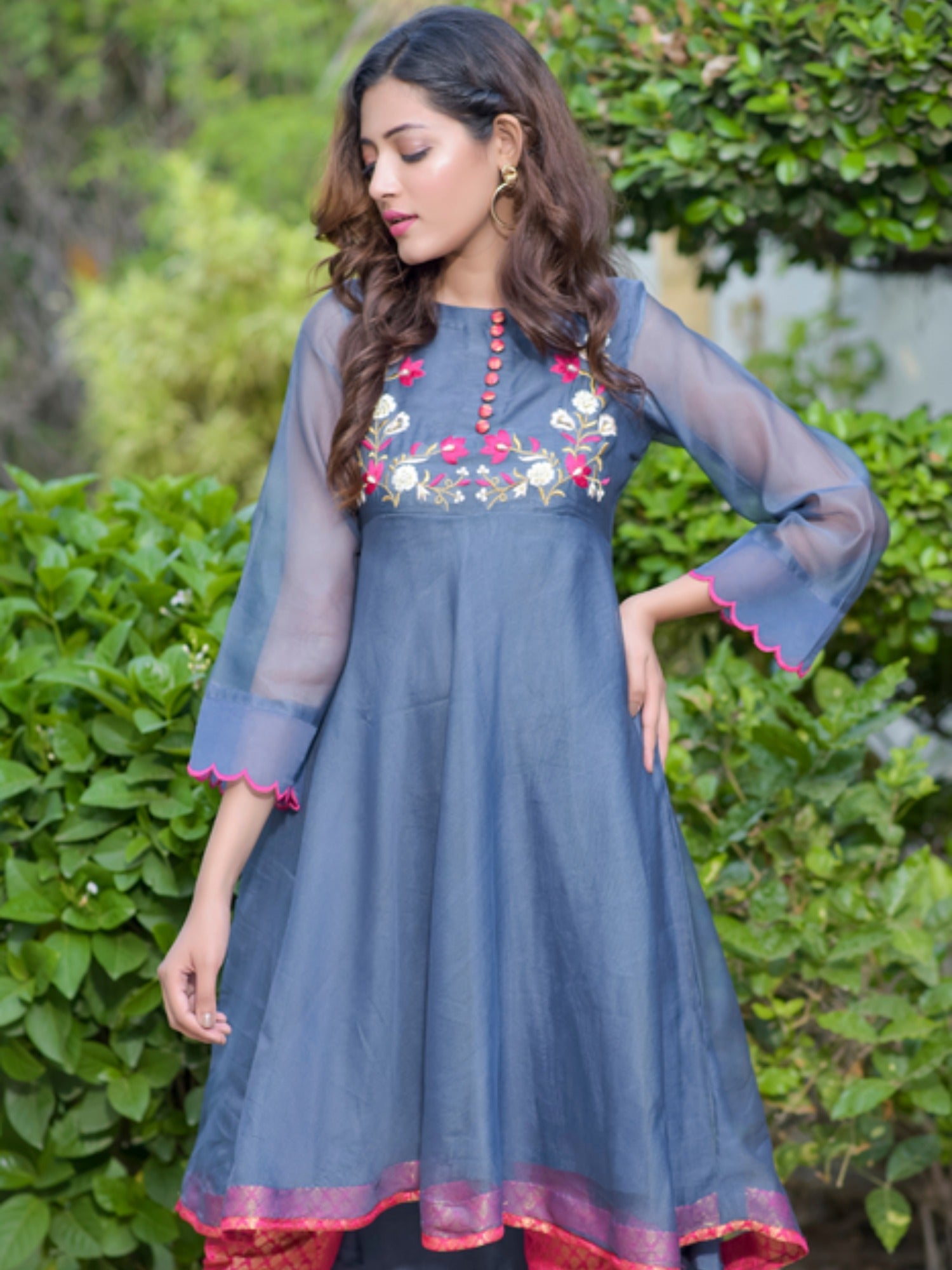 Blue-Ruby's Couture Cotton Net Embroidered Stitched 4-Piece Suit-Aftab