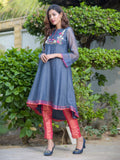 Blue-Ruby's Couture Cotton Net Embroidered Stitched 4-Piece Suit-Aftab