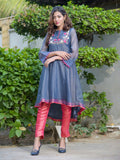 Blue-Ruby's Couture Cotton Net Embroidered Stitched 4-Piece Suit-Aftab