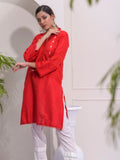 Red-Ruby's Couture Cotton Embellished Stitched 3-Piece Suit-Remi