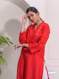 Red-Ruby's Couture Cotton Embellished Stitched 3-Piece Suit-Remi