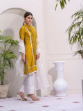 Yellow-Ruby's Couture Raw Silk Printed Stitched 3-Piece Suit-Sunflower