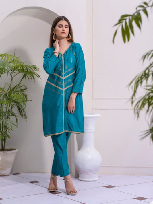 Green-Ruby's Couture Cotton Stitched 3-Piece Suit-Haya