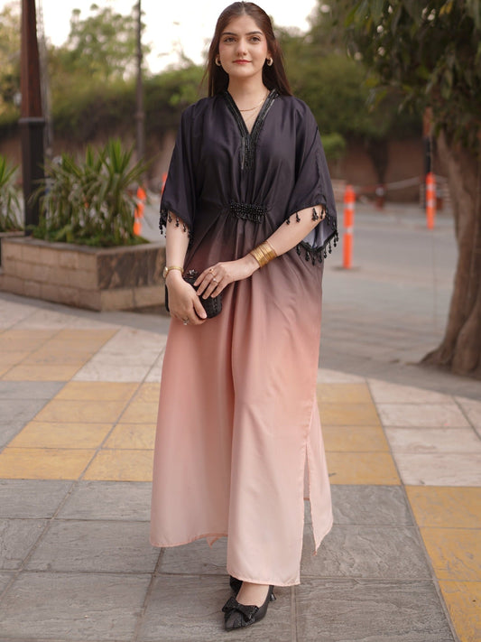 Black Pink MH Cloth House Silk Embellished Kaftan-Dusk Gradient