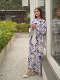 Ivory Blue MH Cloth House Blended Lawn Printed Kaftan-Blue Muse