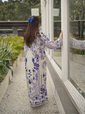 Ivory Blue MH Cloth House Blended Lawn Printed Kaftan-Blue Muse
