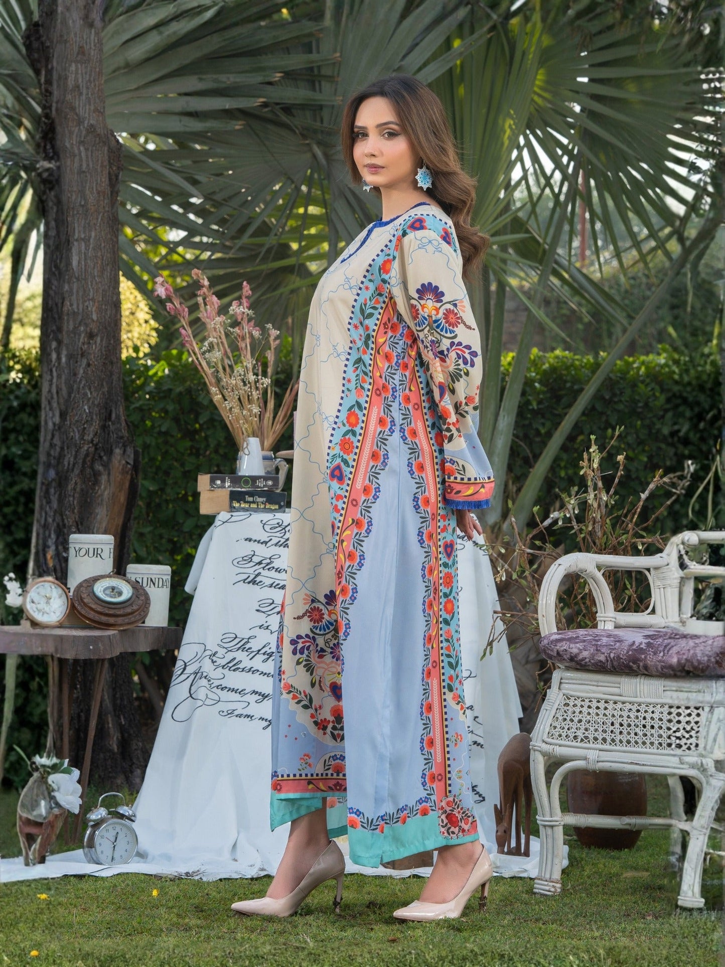Multi MH Cloth House Blended Lawn Printed Kaftan-Heritage Bloom