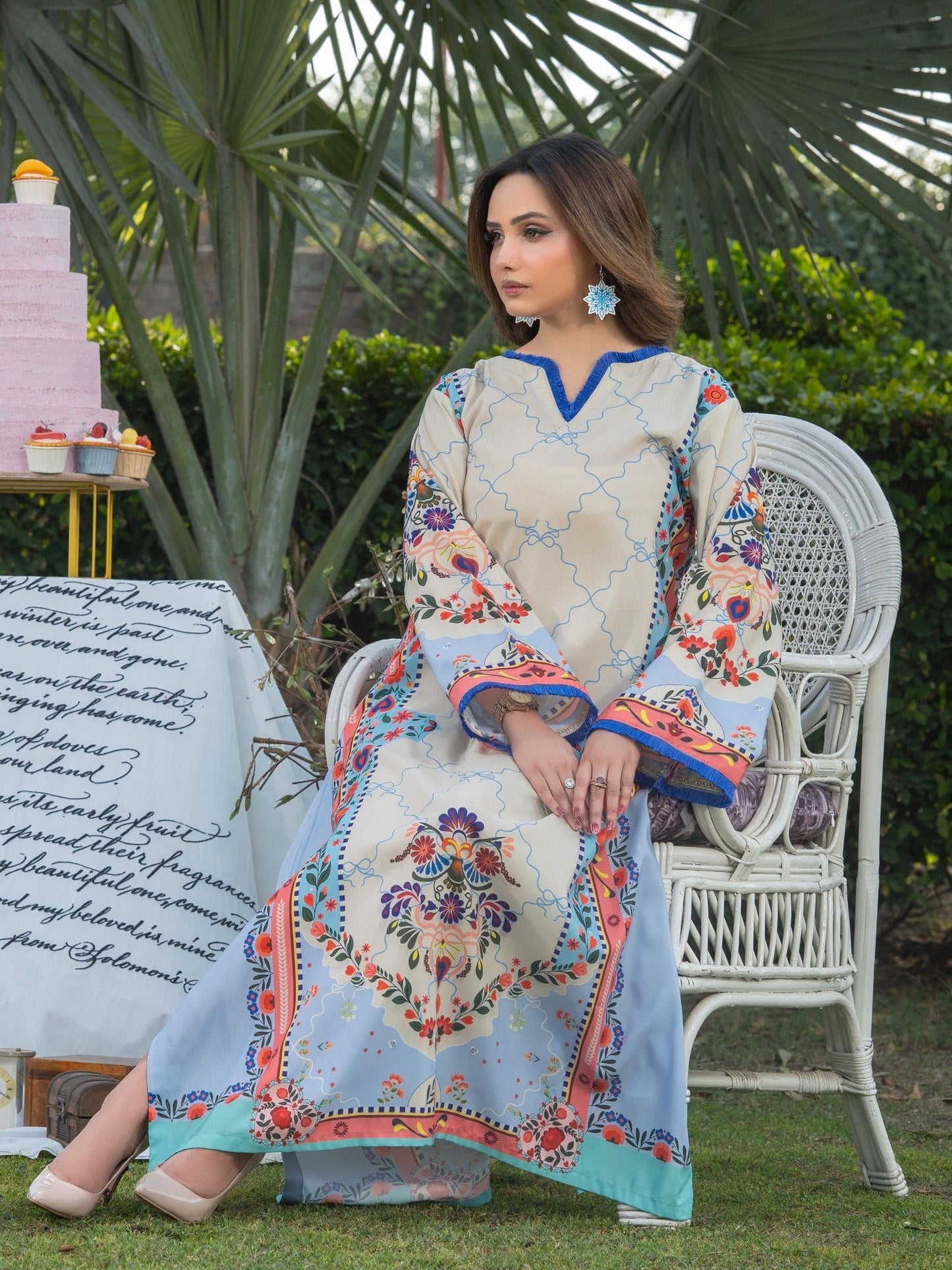 Multi MH Cloth House Blended Lawn Printed Kaftan-Heritage Bloom