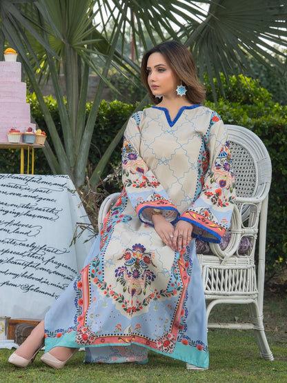 Multi MH Cloth House Blended Lawn Printed Kaftan-Heritage Bloom
