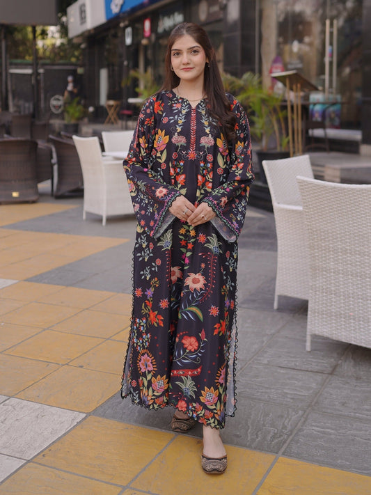 Black Multi MH Cloth House Blended Lawn Printed Kaftan-Ember Garden