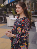 Black Multi MH Cloth House Blended Lawn Printed Kaftan-Ember Garden