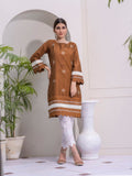 Brown and White-Ruby's Couture Cotton Silk Stitched 3-Piece Suit-Hussan-e-Ada