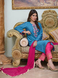 Pink and Blue-Ruby's Couture Cotton Silk Stitched 3-Piece Suit-Nazakat