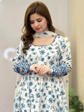 White Blue MH Cloth House Blended Lawn Printed 2-Piece Suit-Jehona