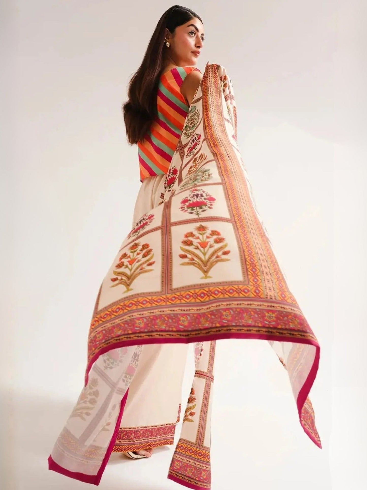 Beige MH Cloth House Blended Lawn Printed Co-Ord Set-Parisha