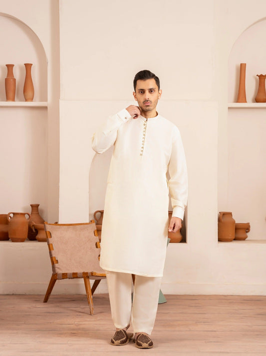 White-Dot N Dot Andaaz Silk Kurta Pajama-Ameer
