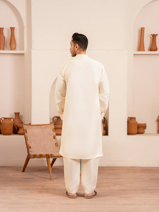 White-Dot N Dot Andaaz Silk Kurta Pajama-Ameer