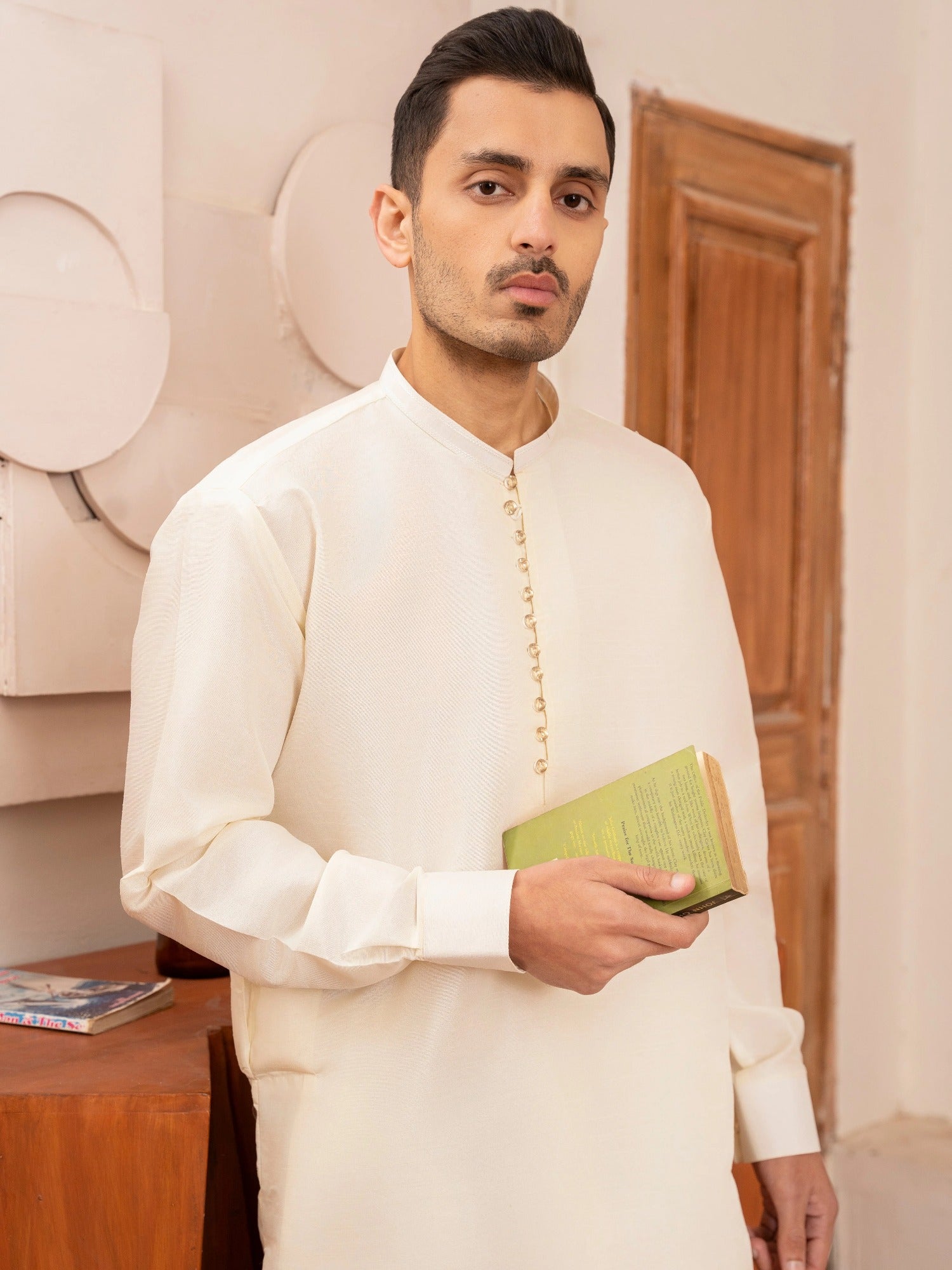 White-Dot N Dot Andaaz Silk Kurta Pajama-Ameer