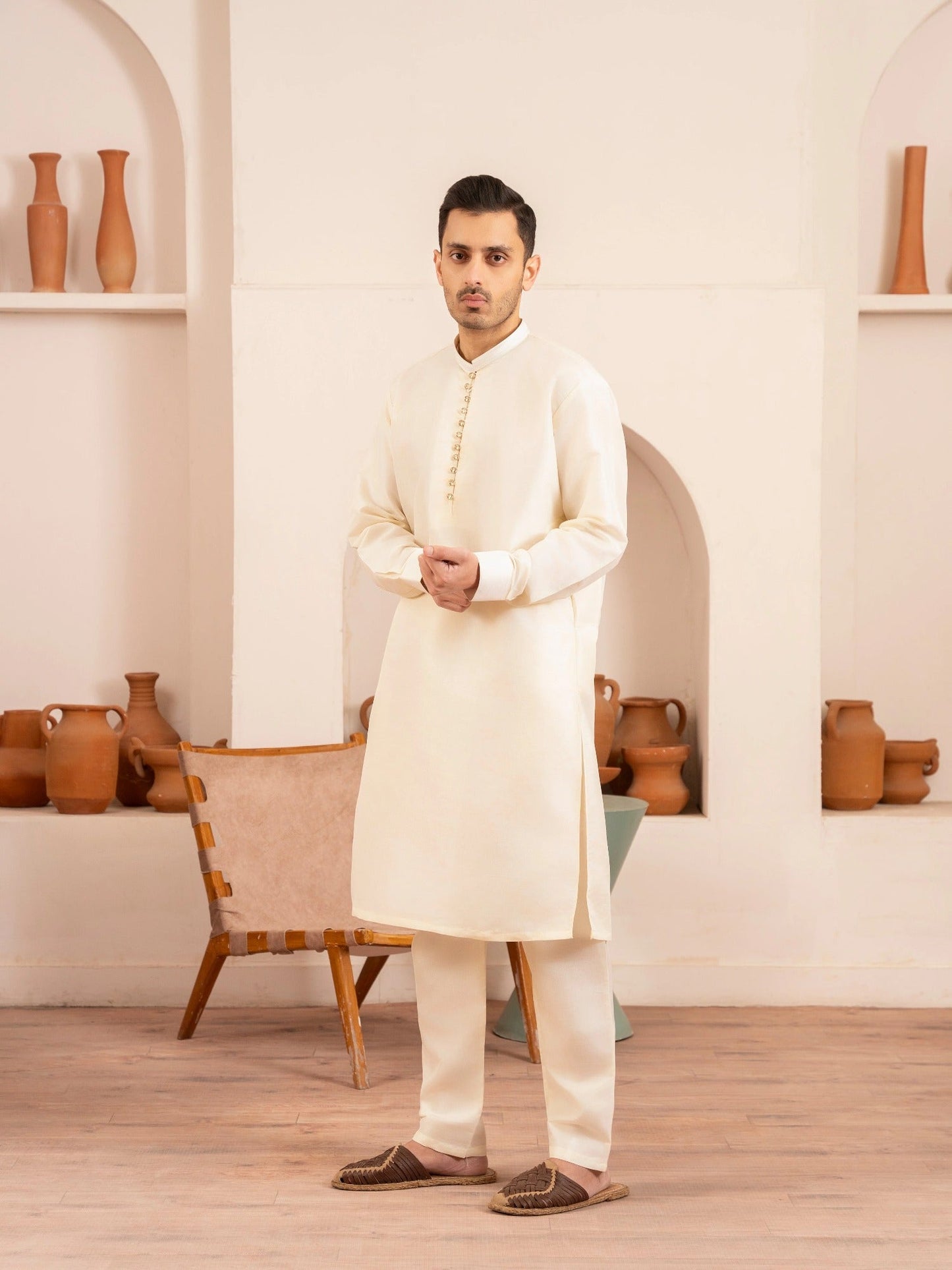 White-Dot N Dot Andaaz Silk Kurta Pajama-Ameer