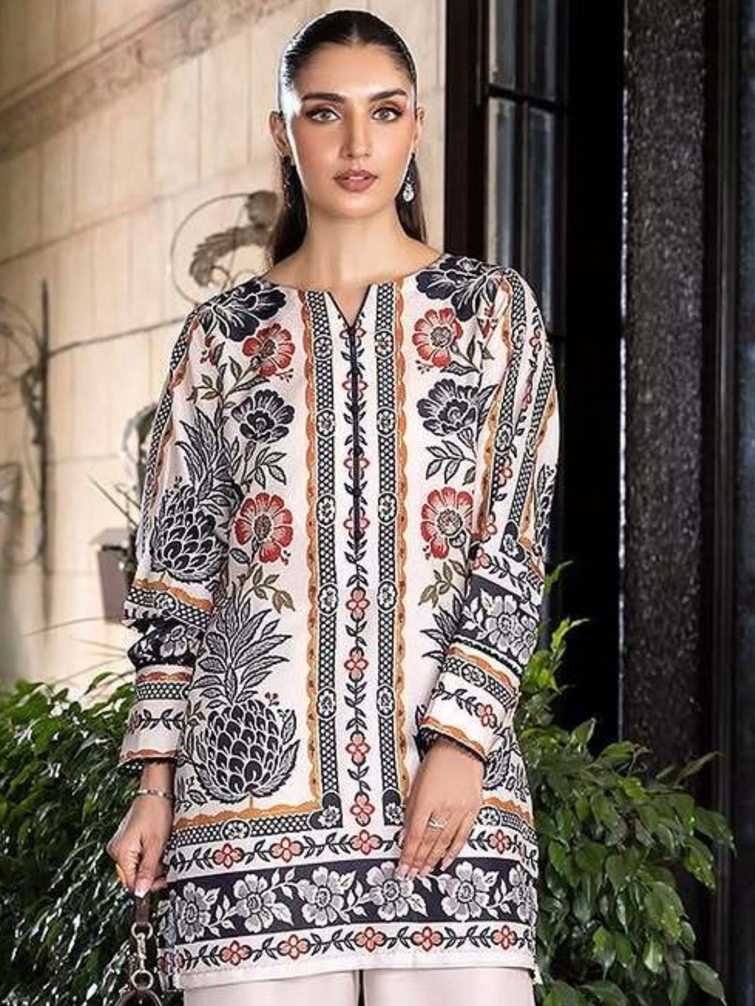Cream Multi MH Cloth House Blended Lawn Printed Co-Ord Set-Parwana