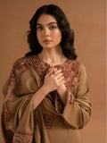 Brown-Zeephire Dhanak Embroidered Stitched 3-Piece Suit-Aura