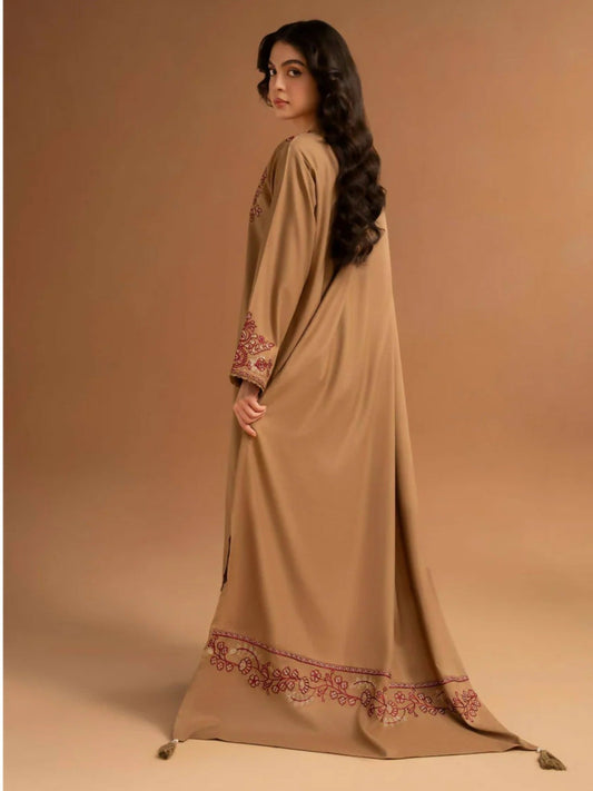 Brown-Zeephire Dhanak Embroidered Stitched 3-Piece Suit-Aura