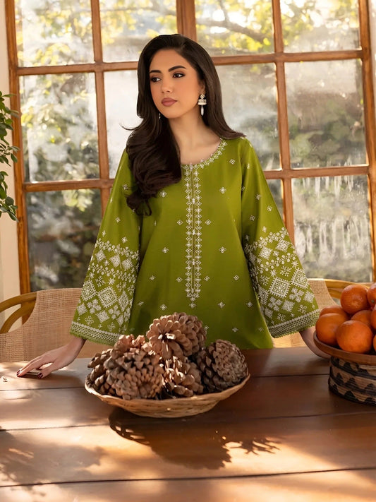 Green-Silai Libas Linen Embroidered Stitched 2-Piece Suit-Decent Rose